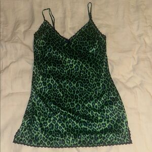 FENTY Green Leopard Print Slip Dress